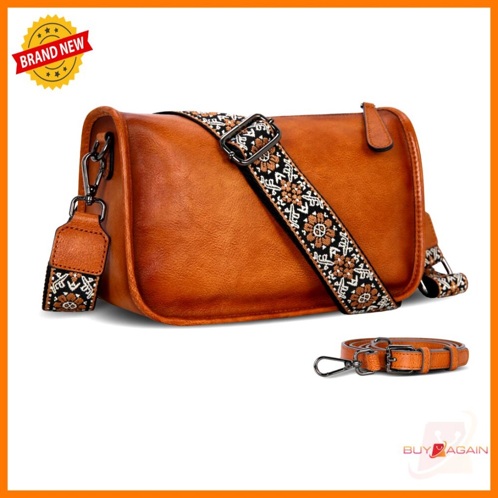Leather Crossbody Bag With Two Adjustable Straps, Lightweight Hobo Purse